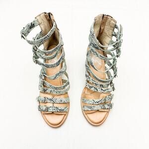 FreeBird Turquoise Casandra Sandal Bootie Distressed Tan Strappy Shoes Size 8